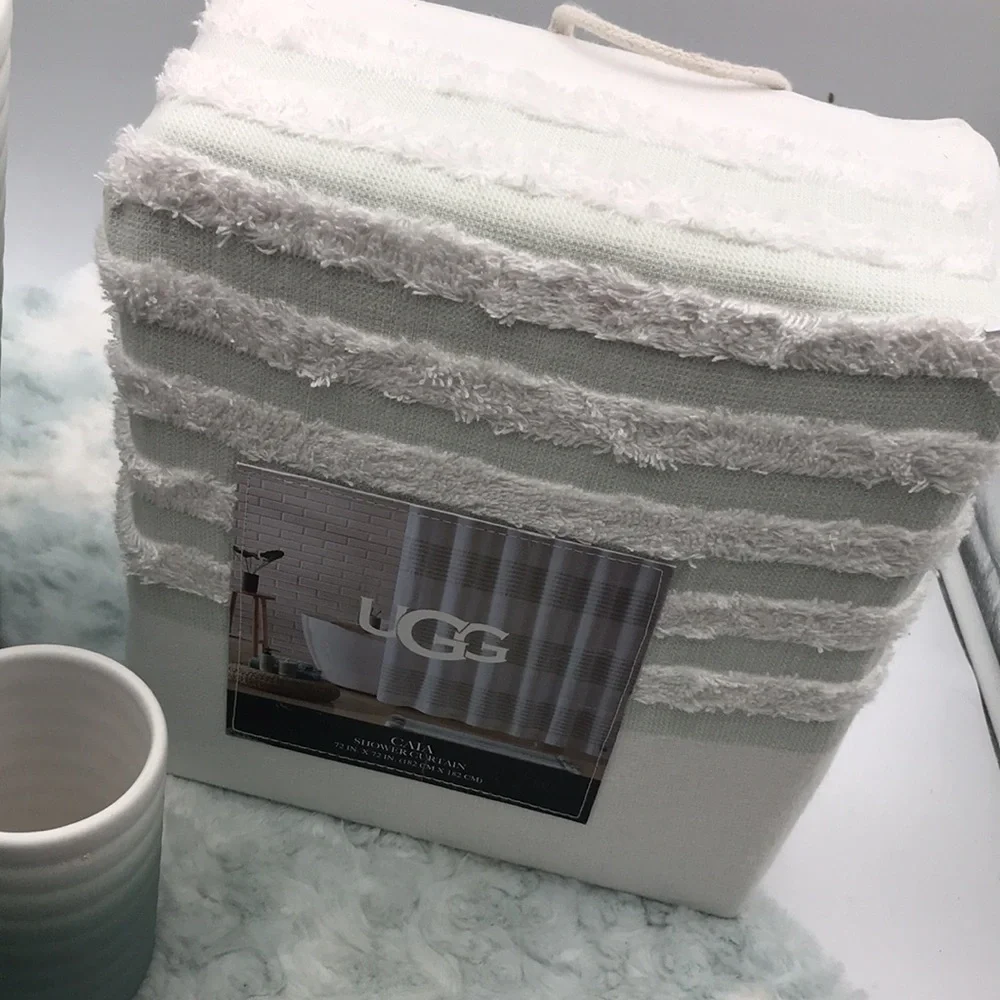 6 Pc Set Ugg Fluff Ombre Ceramic Bath Set Marissa Bath Mat Caia Shower Curtain